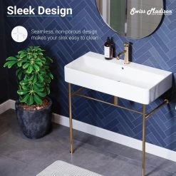 Swiss Madison Carre 36 in. Ceramic White Console Sink Basin Gold Legs 25 Swiss Madison Carre 36 in. Ceramic White Console Sink Basin Gold Legs -Bathroom Sinks Sales gold swiss madison console sinks sm cs723 44 1000