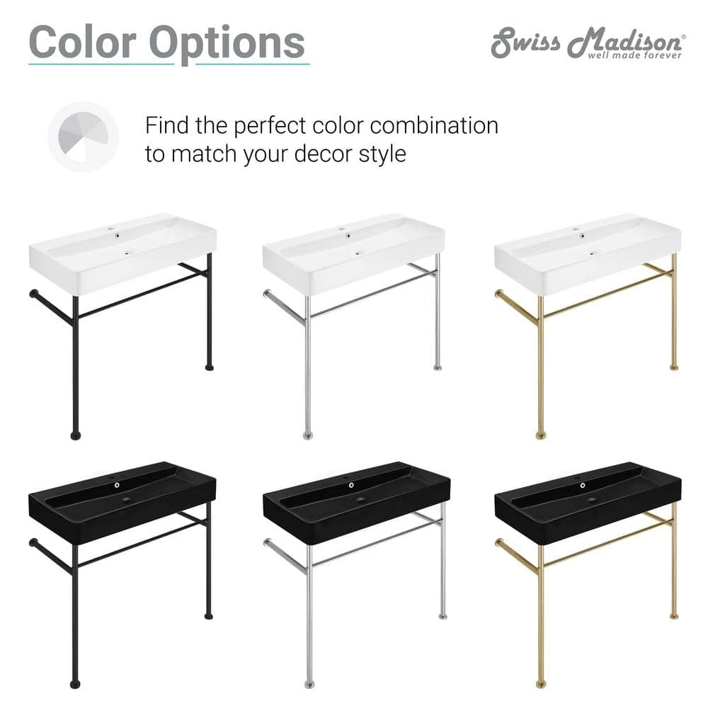 Swiss Madison Carre 36 in. Ceramic White Console Sink Basin Gold Legs 11 Swiss Madison Carre 36 in. Ceramic White Console Sink Basin Gold Legs - Image 9