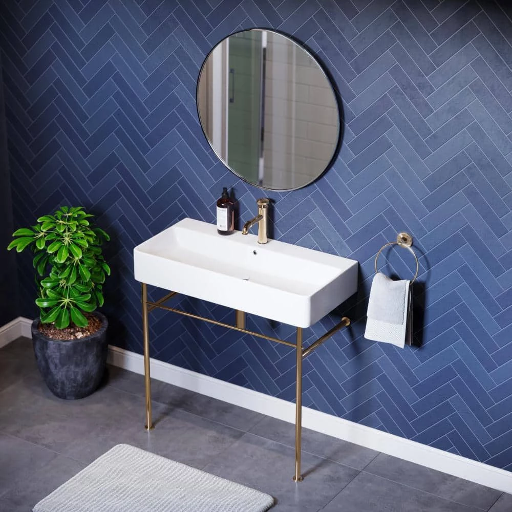 Swiss Madison Carre 36 in. Ceramic White Console Sink Basin Gold Legs 8 Swiss Madison Carre 36 in. Ceramic White Console Sink Basin Gold Legs - Image 6