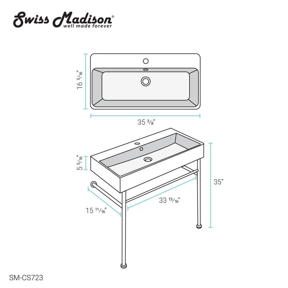 Swiss Madison Carre 36 in. Ceramic White Console Sink Basin Gold Legs 10 Swiss Madison Carre 36 in. Ceramic White Console Sink Basin Gold Legs - Image 8