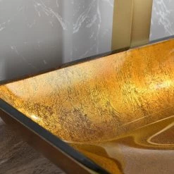 WELLFOR Gold Glass Rectangular Vessel Sink with Single Hole Faucet and Pop-Up Drain -Bathroom Sinks Sales gold vessel sinks wa137 bg05 44 1000