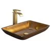 WELLFOR Gold Glass Rectangular Vessel Sink with Single Hole Faucet and Pop-Up Drain
