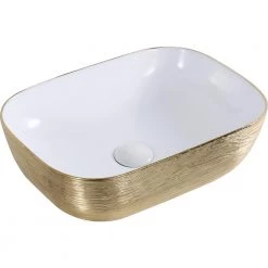 Ruvati 20 in. Above Vanity Counter Bathroom Ceramic Vessel Sink in White with Decorative Art in Gold