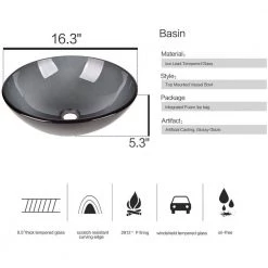 Puluomis Gray Glass Round Vessel Sink with Faucet Pop Up Drain Set 13 Puluomis Gray Glass Round Vessel Sink with Faucet Pop Up Drain Set -Bathroom Sinks Sales gray puluomis vessel sinks usbg003 1f 1000