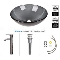 Puluomis Gray Glass Round Vessel Sink with Faucet Pop Up Drain Set 14 Puluomis Gray Glass Round Vessel Sink with Faucet Pop Up Drain Set -Bathroom Sinks Sales gray puluomis vessel sinks usbg003 44 1000