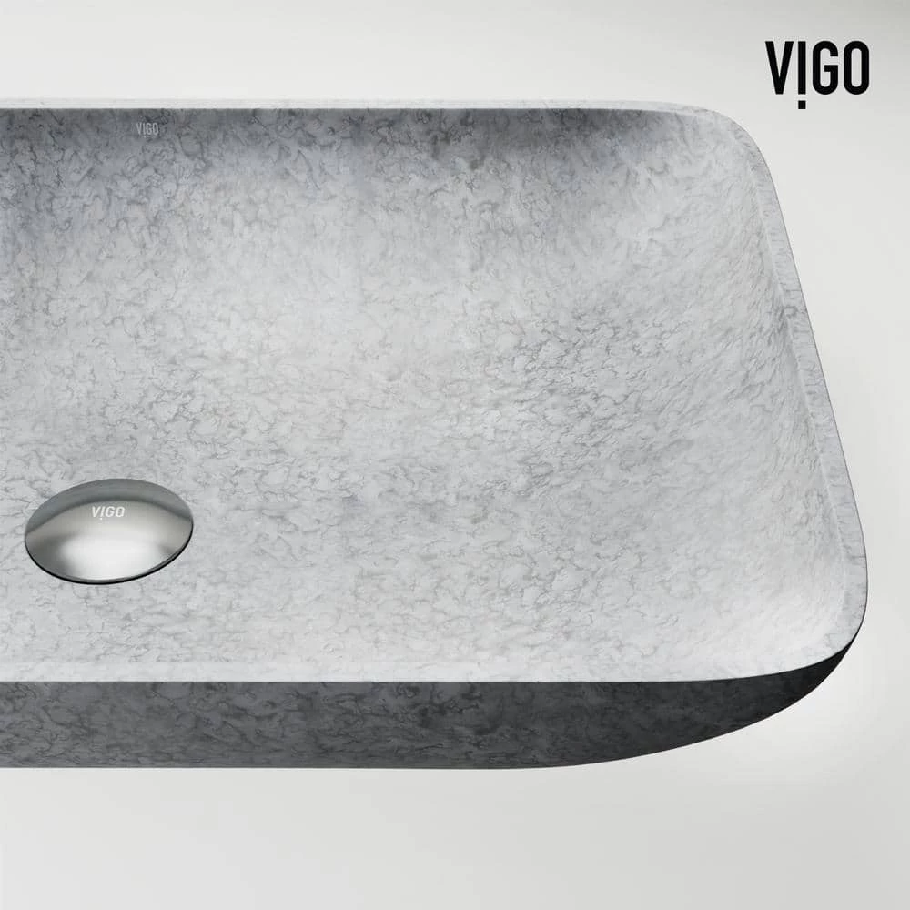 VIGO Concreto Stone 22 in. Concrete Rectangular Vessel Bathroom Sink in Gray 10 VIGO Concreto Stone 22 in. Concrete Rectangular Vessel Bathroom Sink in Gray - Image 8