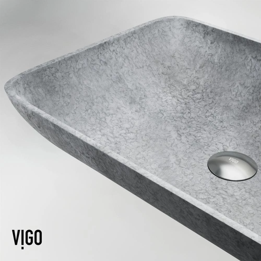 VIGO Concreto Stone 22 in. Concrete Rectangular Vessel Bathroom Sink in Gray 8 VIGO Concreto Stone 22 in. Concrete Rectangular Vessel Bathroom Sink in Gray - Image 6