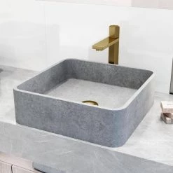 VIGO Concreto Stone Concrete Square Vessel Bathroom Sink in Gray -Bathroom Sinks Sales gray vigo vessel sinks vg04057 40 1000
