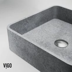 VIGO Concreto Stone Concrete Square Vessel Bathroom Sink in Gray -Bathroom Sinks Sales gray vigo vessel sinks vg04057 fa 1000