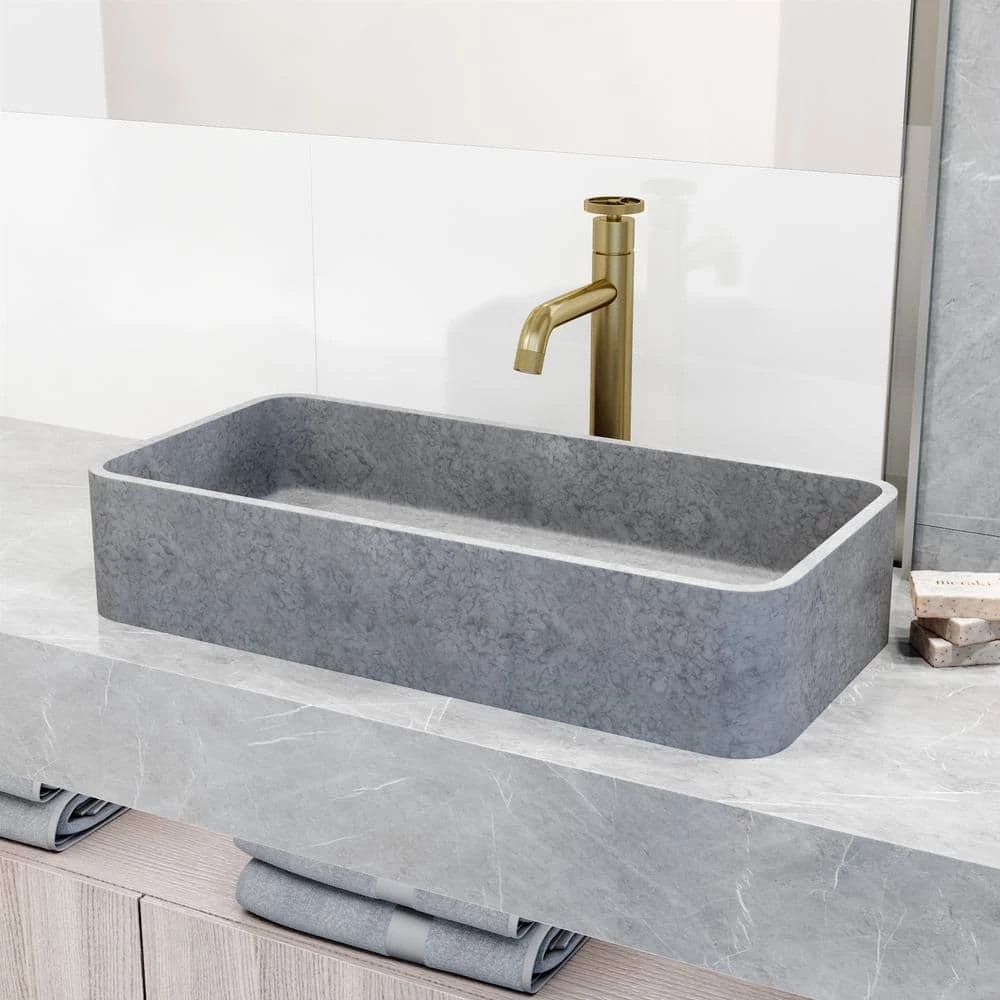 VIGO Concreto Stone 24 in. Concrete Rectangular Vessel Bathroom Sink in Gray 5 VIGO Concreto Stone 24 in. Concrete Rectangular Vessel Bathroom Sink in Gray - Image 3