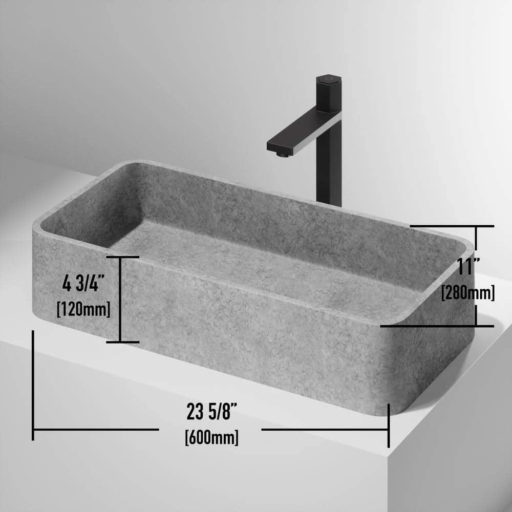 VIGO Concreto Stone 24 in. Concrete Rectangular Vessel Bathroom Sink in Gray 7 VIGO Concreto Stone 24 in. Concrete Rectangular Vessel Bathroom Sink in Gray - Image 5
