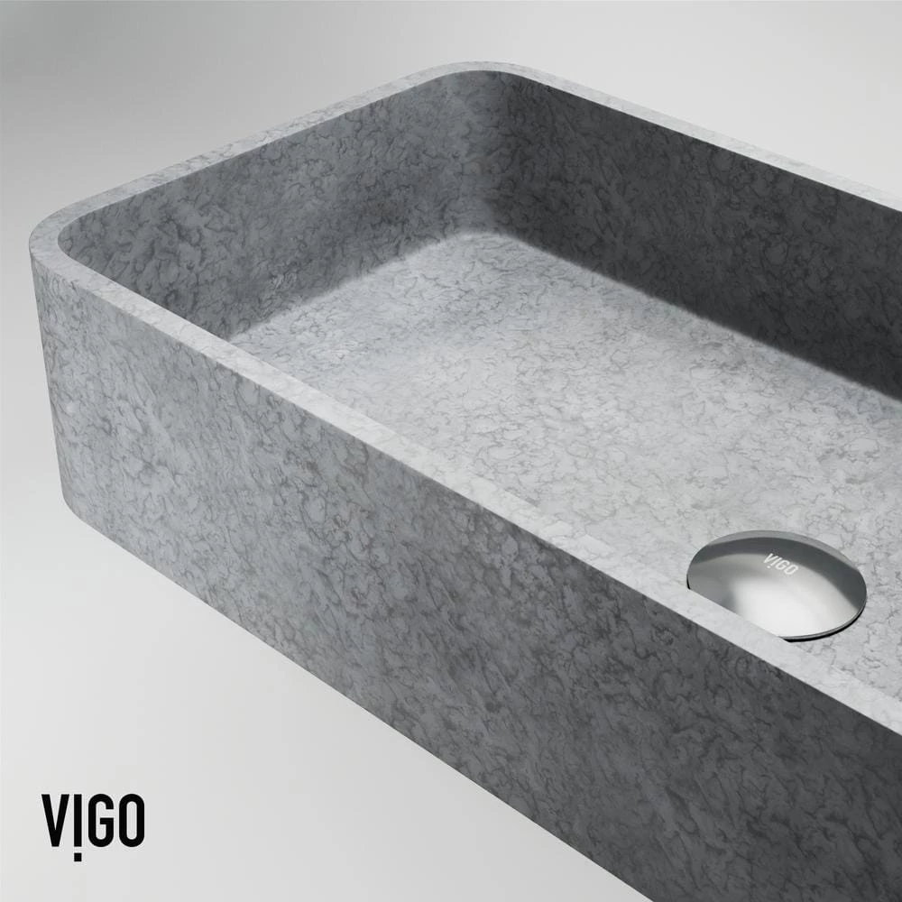 VIGO Concreto Stone 24 in. Concrete Rectangular Vessel Bathroom Sink in Gray 8 VIGO Concreto Stone 24 in. Concrete Rectangular Vessel Bathroom Sink in Gray - Image 6