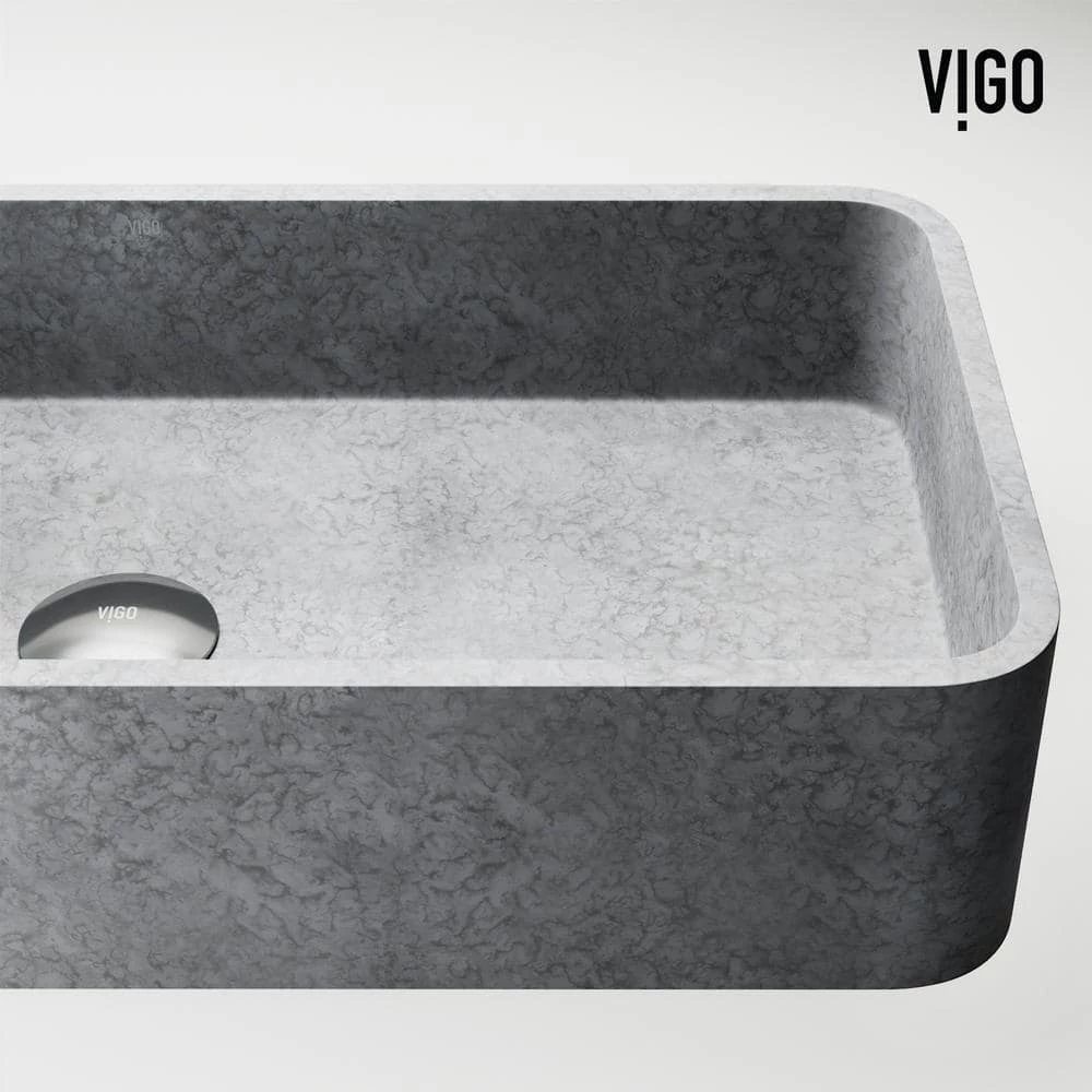 VIGO Concreto Stone 24 in. Concrete Rectangular Vessel Bathroom Sink in Gray 6 VIGO Concreto Stone 24 in. Concrete Rectangular Vessel Bathroom Sink in Gray - Image 4