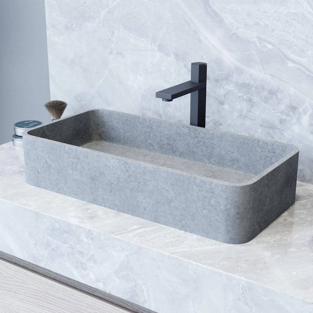 VIGO Concreto Stone 24 in. Concrete Rectangular Vessel Bathroom Sink in Gray 4 VIGO Concreto Stone 24 in. Concrete Rectangular Vessel Bathroom Sink in Gray - Image 2