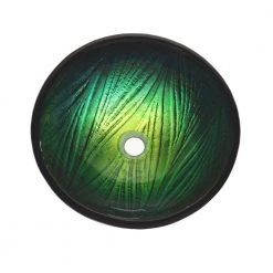 KRAUS Nei Glass Vessel Sink in Green with Waterfall Faucet in Satin Nickel -Bathroom Sinks Sales green kraus vessel sinks c gv 391 19mm 10sn 44 1000