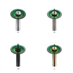 KRAUS Nei Glass Vessel Sink in Green with Waterfall Faucet in Satin Nickel -Bathroom Sinks Sales green kraus vessel sinks c gv 391 19mm 10sn 76 1000