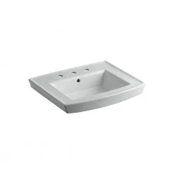 KOHLER Archer 8 in. Vitreous China Pedestal Sink Basin in Ice Grey with Overflow Drain