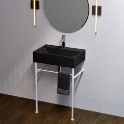 Swiss Madison Claire 24 in. Ceramic Console Sink Basin in Matte Black with Matte White Legs -Bathroom Sinks Sales matte black matte white swiss madison console sinks sm cs791 fa 1000