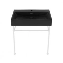 Swiss Madison Claire 30 in. Ceramic Console Sink Basin and Legs Combo in Matte Black Basin with Matte White Legs -Bathroom Sinks Sales matte black matte white swiss madison console sinks sm cs792 44 1000