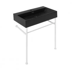 Swiss Madison Claire 30 in. Ceramic Console Sink Basin and Legs Combo in Matte Black Basin with Matte White Legs -Bathroom Sinks Sales matte black matte white swiss madison console sinks sm cs792 c3 1000