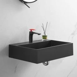 SERENE VALLEY 26 in. Wall-Mount Install or On Countertop Bathroom Sink with Single Faucet Hole in Matte Black -Bathroom Sinks Sales matte black serene valley wall mount sinks svws601 26bk c3 1000