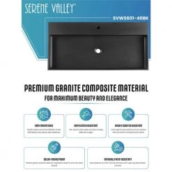 SERENE VALLEY Bathroom Sink, Wall-Mount Install or On Countertop, 40 in. with Single Faucet Hole -Bathroom Sinks Sales matte black serene valley wall mount sinks svws601 40bk 1f 1000