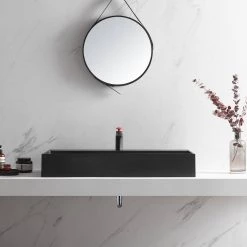 SERENE VALLEY Bathroom Sink, Wall-Mount Install or On Countertop, 40 in. with Single Faucet Hole -Bathroom Sinks Sales matte black serene valley wall mount sinks svws601 40bk 44 1000