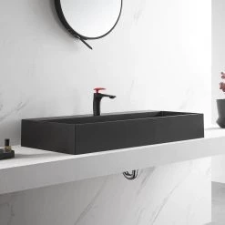 SERENE VALLEY Bathroom Sink, Wall-Mount Install or On Countertop, 40 in. with Single Faucet Hole -Bathroom Sinks Sales matte black serene valley wall mount sinks svws601 40bk c3 1000