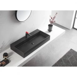 SERENE VALLEY Bathroom Sink, Wall-Mount Install or On Countertop, 40 in. with Single Faucet Hole -Bathroom Sinks Sales matte black serene valley wall mount sinks svws601 40bk fa 1000