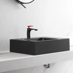 SERENE VALLEY 26 in. Wall-Mount Install or On Countertop Bathroom Composite Sink with Single Faucet Hole in Matte Black -Bathroom Sinks Sales matte black serene valley wall mount sinks svws602 26bk 4f 1000