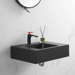 SERENE VALLEY 26 in. Wall-Mount Install or On Countertop Bathroom Composite Sink with Single Faucet Hole in Matte Black -Bathroom Sinks Sales matte black serene valley wall mount sinks svws602 26bk c3 1000