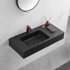 SERENE VALLEY 40 in. Wall-Mount Install or On Countertop Bathroom Sink with Single Faucet Hole in Matte Black -Bathroom Sinks Sales matte black serene valley wall mount sinks svws602 40bk 66 1000