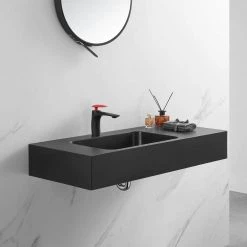 SERENE VALLEY 40 in. Wall-Mount Install or On Countertop Bathroom Sink with Single Faucet Hole in Matte Black -Bathroom Sinks Sales matte black serene valley wall mount sinks svws602 40bk c3 1000