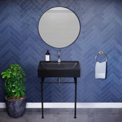 Swiss Madison Claire 24 in. Ceramic Matte Black Console Sink Basin Black Legs -Bathroom Sinks Sales matte black swiss madison console sinks sm cs781 1d 1000