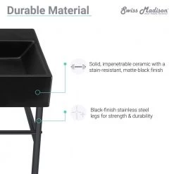 Swiss Madison Claire 24 in. Ceramic Matte Black Console Sink Basin Black Legs -Bathroom Sinks Sales matte black swiss madison console sinks sm cs781 31 1000