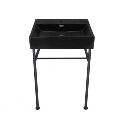 Swiss Madison Claire 24 in. Ceramic Matte Black Console Sink Basin Black Legs -Bathroom Sinks Sales matte black swiss madison console sinks sm cs781 4f 1000