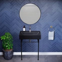 Swiss Madison Claire 24 in. Ceramic Matte Black Console Sink Basin Black Legs