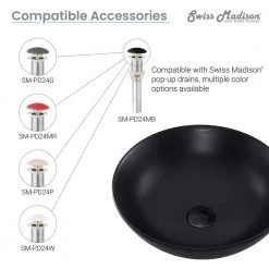 Swiss Madison Classe Vessel Sink in Matte Black 24 Swiss Madison Classe Vessel Sink in Matte Black -Bathroom Sinks Sales matte black swiss madison vessel sinks sm vs241 44 1000