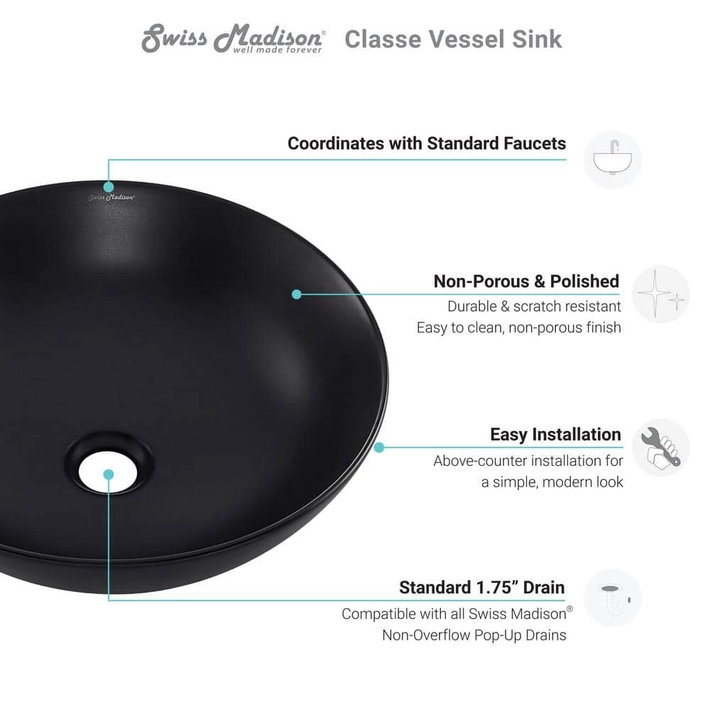 Swiss Madison Classe Vessel Sink in Matte Black 9 Swiss Madison Classe Vessel Sink in Matte Black - Image 7