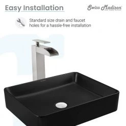 Swiss Madison Concorde Matte Black Ceramic Rectangle Vessel Sink -Bathroom Sinks Sales matte black swiss madison vessel sinks sm vs242mb 1f 1000