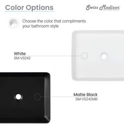 Swiss Madison Concorde Matte Black Ceramic Rectangle Vessel Sink -Bathroom Sinks Sales matte black swiss madison vessel sinks sm vs242mb 4f 1000