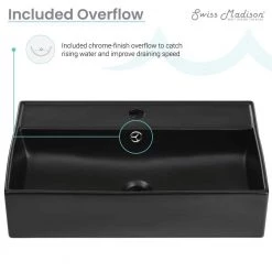 Swiss Madison Claire 22 in. Ceramic Rectangle Wall-Mount Vessel Bathroom Sink in Matte Black -Bathroom Sinks Sales matte black swiss madison wall mount sinks sm ws318mb 44 1000