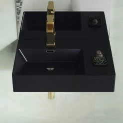 Swiss Madison St. Tropez 24 in. x 18 in. Matte Black Ceramic Wall Hung Vessel Sink with Left Side Faucet Mount -Bathroom Sinks Sales matte black swiss madison wall mount sinks sm ws322mb 1d 1000