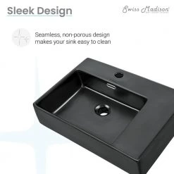 Swiss Madison St. Tropez 24 in. x 18 in. Matte Black Ceramic Wall Hung Vessel Sink with Left Side Faucet Mount -Bathroom Sinks Sales matte black swiss madison wall mount sinks sm ws322mb c3 1000