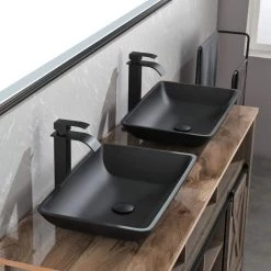 TOOLKISS Glass Rectangular Vessel Sink in Matte Black with Faucet and Pop-Up Drain -Bathroom Sinks Sales matte black toolkiss vessel sinks ad sink mb08 40 1000