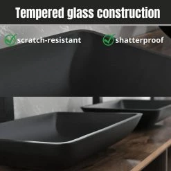 TOOLKISS Glass Rectangular Vessel Sink in Matte Black with Faucet and Pop-Up Drain -Bathroom Sinks Sales matte black toolkiss vessel sinks ad sink mb08 a0 1000