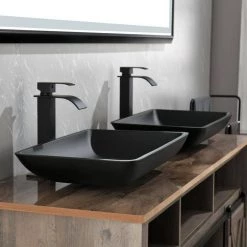 TOOLKISS Glass Rectangular Vessel Sink in Matte Black with Faucet and Pop-Up Drain -Bathroom Sinks Sales matte black toolkiss vessel sinks ad sink mb08 d4 1000