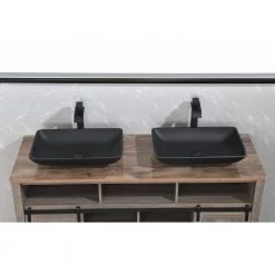 TOOLKISS Glass Rectangular Vessel Sink in Matte Black with Faucet and Pop-Up Drain -Bathroom Sinks Sales matte black toolkiss vessel sinks ad sink mb08 fa 1000