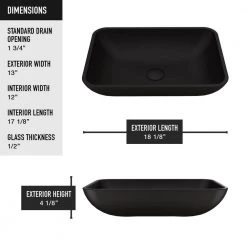 VIGO Matte Shell Sottile Glass Rectangular Vessel Bathroom Sink in Black -Bathroom Sinks Sales matte black vigo vessel sinks vg07110 77 1000