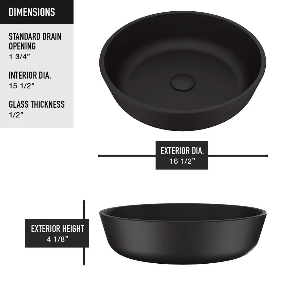 VIGO Matte Shell Modus Glass Round Vessel Bathroom Sink in Black 8 VIGO Matte Shell Modus Glass Round Vessel Bathroom Sink in Black - Image 6